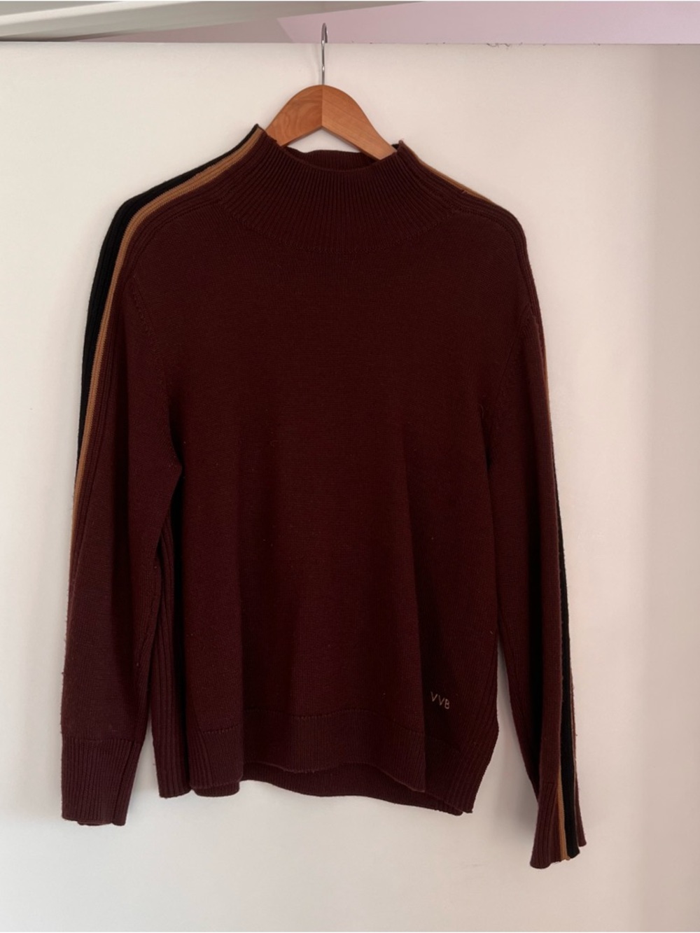 Victoria Beckham VVB Ribbed Knit Sweater Brown High Neck Minimalist Size M